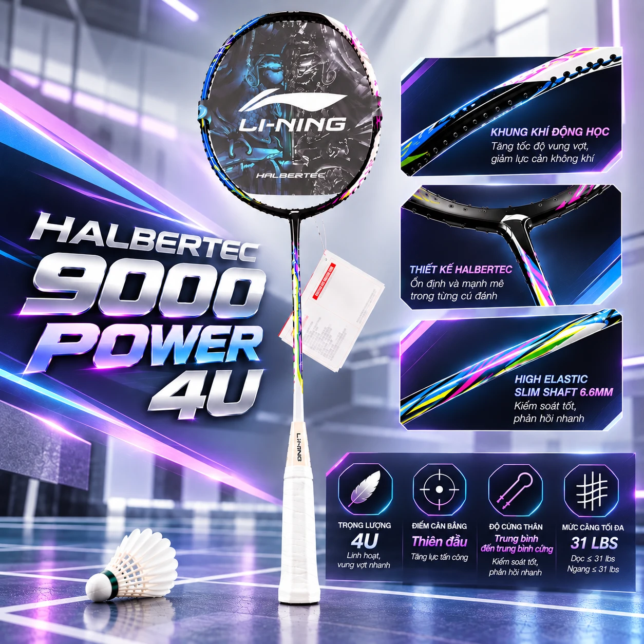 Khung vợt cầu lông Halbertec 9000 Power 4U 2026